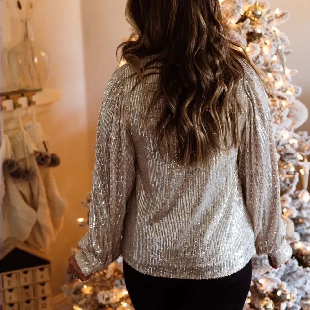 Long sleeve sequin blouse top New Years holiday party new S M L dressy - Picture 5 of 5